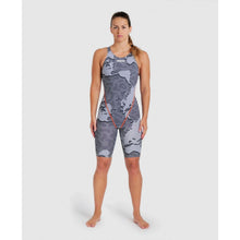 Load image into Gallery viewer, arena Race Suit for Women in Limited Edition Grey Map - Women’s Powerskin ST 2.0 Full Body Short Leg Open Back Kneeskin model full length
