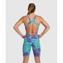 Load image into Gallery viewer, arena Race Suit for Women in Limited Edition Purple Map - Women’s Powerskin ST 2.0 Full Body Short Leg Open Back Kneeskin model back