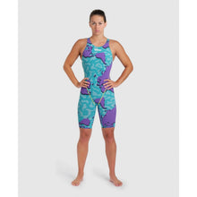 Load image into Gallery viewer, arena Race Suit for Women in Limited Edition Purple Map - Women’s Powerskin ST 2.0 Full Body Short Leg Open Back Kneeskin model full length