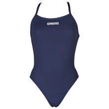 Load image into Gallery viewer, arena-womens-solid-light-tech-high-leg-one-piece-swimsuit-navy-white-2a593-75-ontario-swim-hub-2