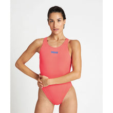 Load image into Gallery viewer, arena-womens-solid-swim-tech-high-one-piece-swimsuit-fluo-red-2a241-405-ontario-swim-hub-5