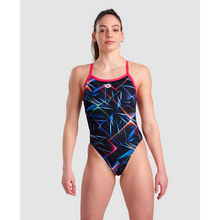 Load image into Gallery viewer, arena-womens-swimsuit-laser-lights-print-challenge-back-black-multi-freak-rose-005557-550-ontario-swim-hub-5