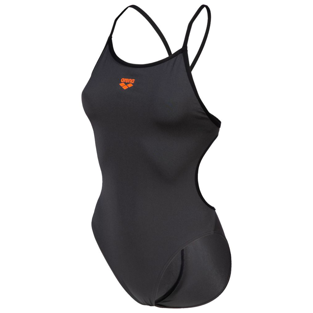 ARENA WOMEN'S TEAM SWIMSUIT LACE BACK SOLID - ASPHALT/BLACK