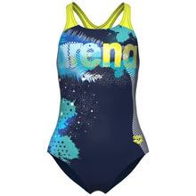 Load image into Gallery viewer, arena-girls-light-tricks-swimsuit-swim-pro-back-navy-soft-green-multi-008309-760-ontario-swim-hub-2
