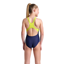 Load image into Gallery viewer, arena-girls-light-tricks-swimsuit-swim-pro-back-navy-soft-green-multi-008309-760-ontario-swim-hub-4
