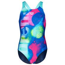 Load image into Gallery viewer, Colorful swimsuit with brand logo on a white background
