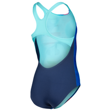 Load image into Gallery viewer, One-piece navy and turquoise swimsuit on a white background
