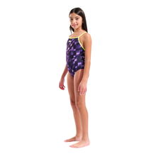 Load image into Gallery viewer, arena-girls-swimsuit-wave-lightdrop-back-artic-lime-team-purple-011740-900-ontario-swim-hub-7
