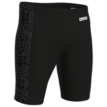 Load image into Gallery viewer, Black swim jammers with patterned side panel on a white background
