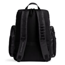Load image into Gallery viewer, Black backpack with mesh backing on a white background
