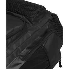 Load image into Gallery viewer, Black backpack with mesh ventilation on a white background
