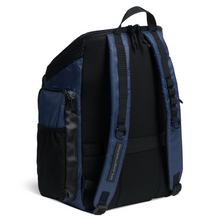 Load image into Gallery viewer, Navy backpack with mesh backing on a white background
