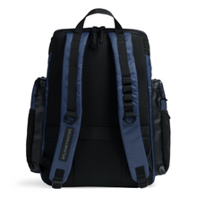 Load image into Gallery viewer, Navy backpack with mesh backing on a white background
