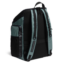 Load image into Gallery viewer, Sage green and black backpack with mesh backing on a white background
