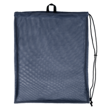 Load image into Gallery viewer, Navy blue mesh drawstring bag on a white background
