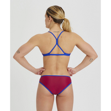 Load image into Gallery viewer,     arena-womens-icons-logo-triangle-top-bikini-burgundy-neon-blue-005096-580-ontario-swim-hub-2
