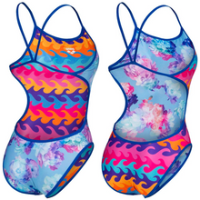 Load image into Gallery viewer,     arena-womens-reversible-swimsuit-allover-challenge-back-neon-blue-multi-005897-700-ontario-swim-hub-3
