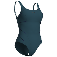 Load image into Gallery viewer, Teal swimsuit with thin straps on a white background
