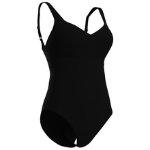 Load image into Gallery viewer, Black swimsuit with thin straps on a white background
