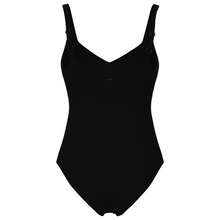 Load image into Gallery viewer, Black swimsuit with thin straps on a white background
