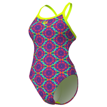 Load image into Gallery viewer, arena-womens-swimsuit-floral-challenge-back-violet-multi-artic-lime-011649-696-ontario-swim-hub-1
