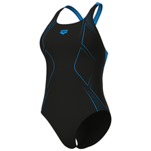 Load image into Gallery viewer, arena-womens-swimsuit-graphic-swim-pro-back-inner-bra-black-turquoise-011183-580-ontario-swim-hub-1
