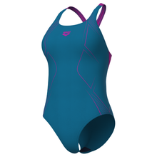 Load image into Gallery viewer, arena-womens-swimsuit-graphic-swim-pro-back-inner-bra-blue-cosmo-very-fuchsia-011183-690-ontario-swim-hub-1
