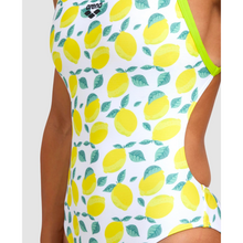 Load image into Gallery viewer,     arena-womens-swimsuit-lemons-print-xcross-back-soft-green-white-multi-005938-510-ontario-swim-hub-9
