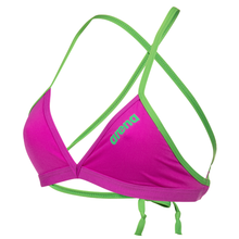 Load image into Gallery viewer, arena-womens-team-swim-top-tie-back-solid-very-fuchsia-team-green-004768-960-ontario-swim-hub-2
