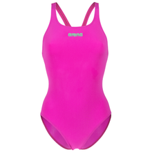 Load image into Gallery viewer, arena-womens-team-swimsuit-swim-pro-solid-very-fuchsia-team-green-004760-906-ontario-swim-hub-1
