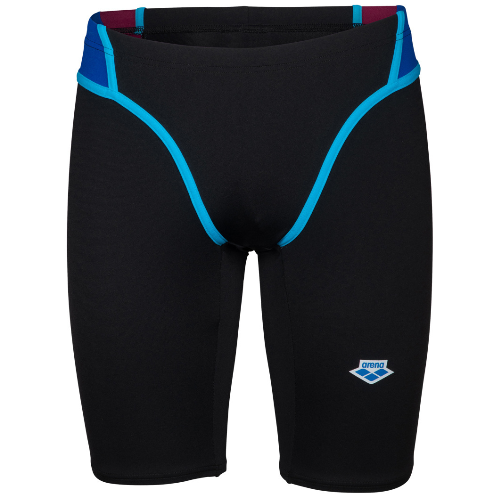 MEN'S ARENA ICONS SWIM JAMMER STRIPE PANEL - BLACK/NEON BLUE