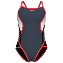 Load image into Gallery viewer, womens-arena-icons-swimsuit-super-fly-back-stripe-panel-asphalt-black-white-bright-coral-006644-551-ontario-swim-hub-2
