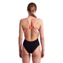 Load image into Gallery viewer, womens-arena-icons-swimsuit-super-fly-back-stripe-panel-asphalt-black-white-bright-coral-006644-551-ontario-swim-hub-5
