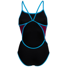 Load image into Gallery viewer,     womens-arena-icons-swimsuit-super-fly-back-stripe-panel-black-neon-blue-red-fandan-006644-584-ontario-swim-hub-4
