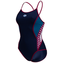 Load image into Gallery viewer,     womens-arena-icons-swimsuit-super-fly-back-stripe-panel-navy-blue-cosmo-white-red-006644-761-ontario-swim-hub-1
