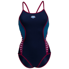 Load image into Gallery viewer,     womens-arena-icons-swimsuit-super-fly-back-stripe-panel-navy-blue-cosmo-white-red-006644-761-ontario-swim-hub-2
