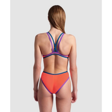 Load image into Gallery viewer, womens-arena-one-double-cross-back-swimsuit-bright-coral-purple-blue-cosmo-004732-998-ontario-swim-hub-6
