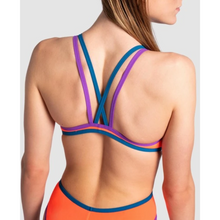 Load image into Gallery viewer, womens-arena-one-double-cross-back-swimsuit-bright-coral-purple-blue-cosmo-004732-998-ontario-swim-hub-8
