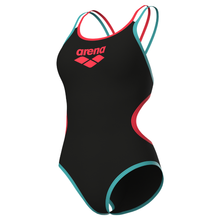 Load image into Gallery viewer, womens-arena-one-swimsuit-double-cross-back-black-bright-coral-water-004732-538-ontario-swim-hub-1
