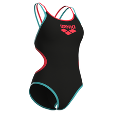 Load image into Gallery viewer, womens-arena-one-swimsuit-double-cross-back-black-bright-coral-water-004732-538-ontario-swim-hub-3
