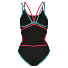 Load image into Gallery viewer, womens-arena-one-swimsuit-double-cross-back-black-bright-coral-water-004732-538-ontario-swim-hub-4
