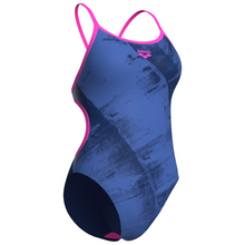 Load image into Gallery viewer, Blue and pink swimsuit with arena branding on a white background
