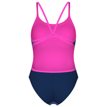 Load image into Gallery viewer, Pink and navy swimsuit on a white background
