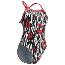 Load image into Gallery viewer, womens-arena-swimsuit-geometry-booster-back-multi-black-bright-coral-010178-540-ontario-swim-hub-3

