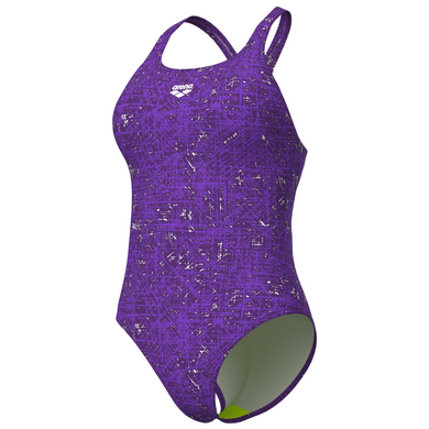 Purple swimsuit with a pattern on a white background