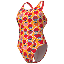 Load image into Gallery viewer, womens-arena-swimsuit-strawberry-tech-back-fluo-red-orange-multi-007157-439-ontario-swim-hub-1

