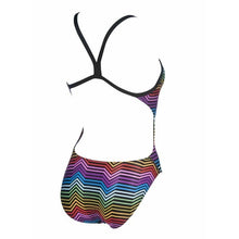 Load image into Gallery viewer, ARENA - W MULTICOLOR STRIPES CHALLENGE BACK ONE PIECE - BLACK:MULTI (002828-550) back side

