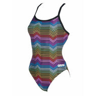 ARENA - W MULTICOLOR STRIPES CHALLENGE BACK ONE PIECE - BLACK:MULTI (002828-550) front side