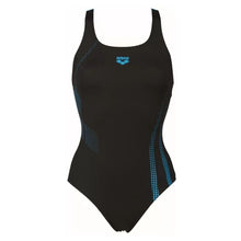 Load image into Gallery viewer, ONLY SIZE 32 - WOMEN&#39;S SHADOW ONE-PIECE SWIMSUIT - BLACK/TURQUOISE - OntarioSwimHub
