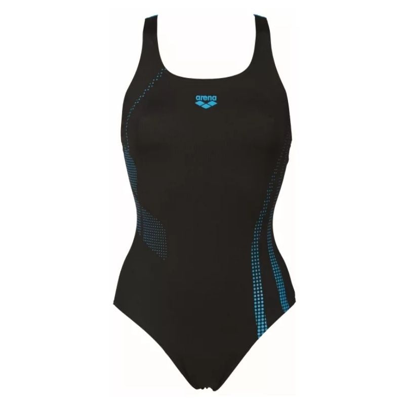 ONLY SIZE 32 - WOMEN'S SHADOW ONE-PIECE SWIMSUIT - BLACK/TURQUOISE - OntarioSwimHub